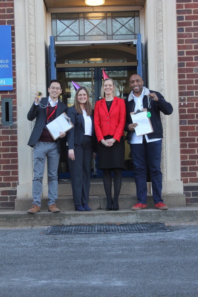 Assistant headteacher Michelle Lucas and headteacher Dr Barbara Minards with Councillor Alex Yip and motivational speaker Errol Lawson, who acted as independent monitors. 