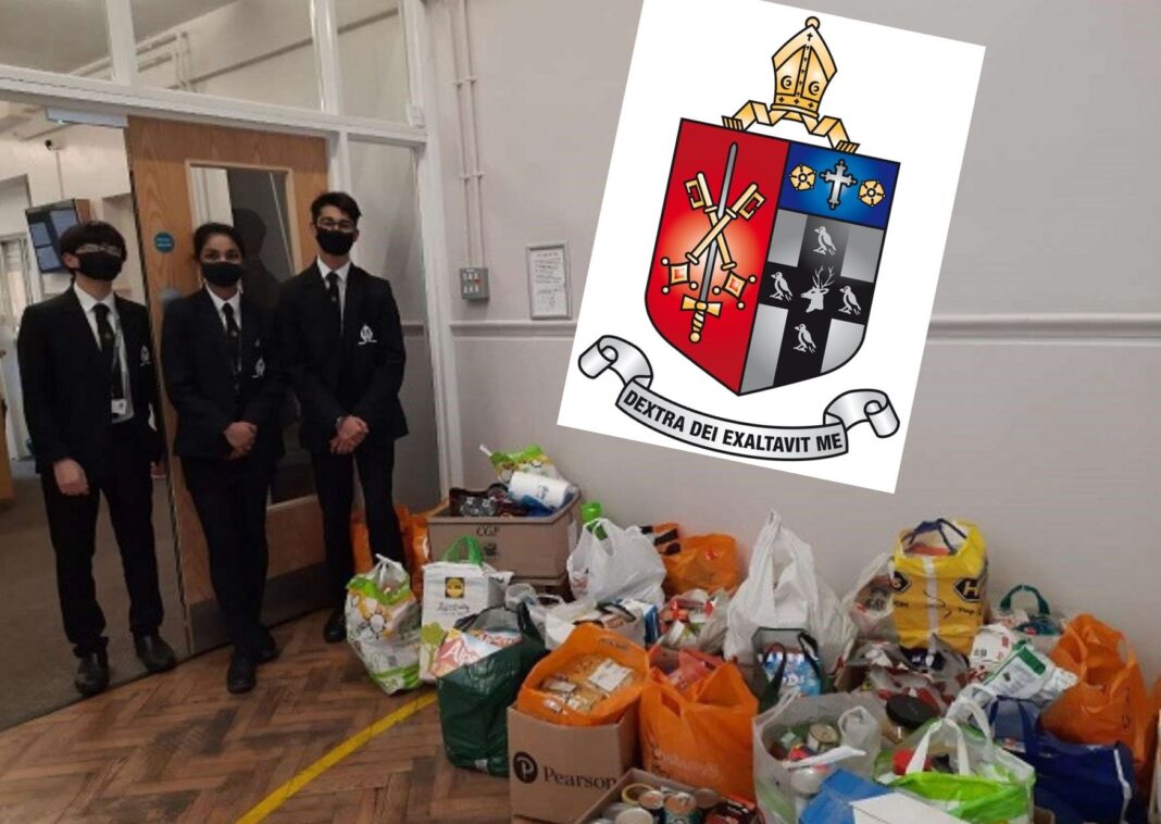 Bishop Vesey food bank appeal: Krishan Patel, Laura Jaison and Yuan Sagala with some of the items collected.
