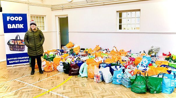 The donations were collected in the school hall.