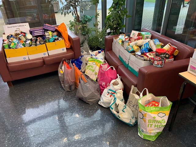 Students, parents and staff donated food and toiletries.