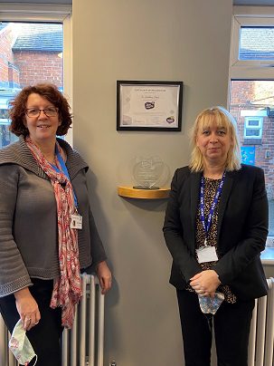 The award on display in the Shrubbery's reception.