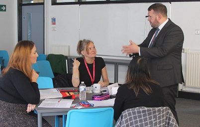 During the visit Mr Gullis, who spent eight years working as a teacher - most recently at Fairfax Academy - was able to chat to teachers taking part in school leadership training.