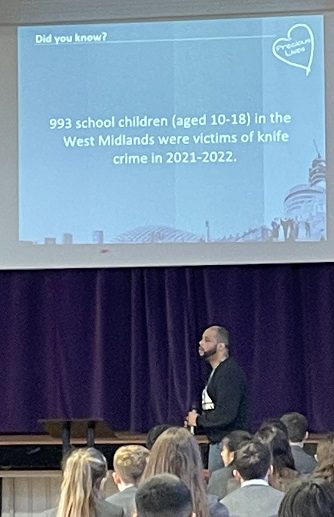 Gary Williams talks to students as part of the John Willmott Precious Lives event.