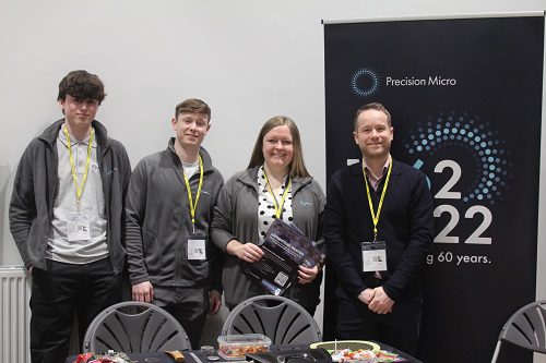 Plantsbrook Careers fair 2023 - Mason Thompson (left) with his colleague from Precision Micro, was able to talk students as a former Plantsbrook pupil who has taken on an apprenticeship.