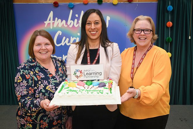 Sutton schools birthday bash - Dr Beth Clarke, Kristal Brookes and Anna Balson show off the tenth anniversary cake. Picture by Richard Harris.