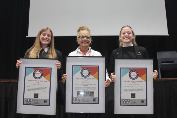 Olympians visit Fairfax Academy: Anita Neil with Fairfax sports stars, cricketers Faye Stanley and Libby Snowdon, who recently took part in the Indoor World Cup in Dubai.