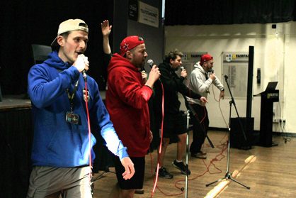 Fairfax Charity Week 2025: A 'boy band' of Darren Campbell, Jack Bibb Martin Porter, Tom Carty and Principal Sean Castle perform Five’s ‘Keep on Movin’.